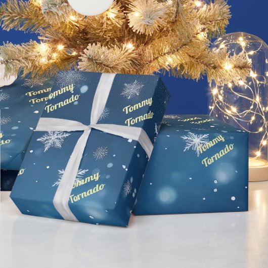 Aangepaste vallende sneeuwvlok gepersonaliseerd cadeaupapier (Feestdagen)