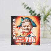 Aangepaste Verbrande Sinaasappel Pirate 7e Karikat Kaart (Staand voorkant)