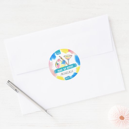 Aangepaste verf- en Sip-Birthday-verf Ronde Sticker (Envelop)