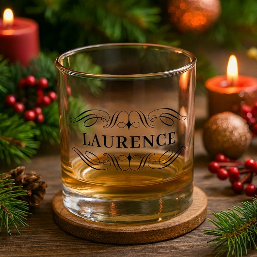 Aangepaste verfijnde naam in zwarte script whisky glas
