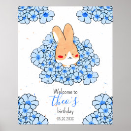 Aangepaste verjaardag affiche konijn bloemen poster