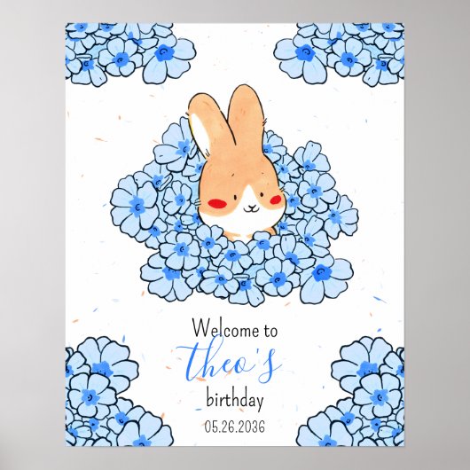 Aangepaste verjaardag affiche konijn bloemen poster (Voorkant)