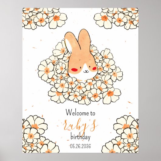 Aangepaste verjaardag affiche konijn bloemen poster (Voorkant)