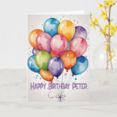 Aangepaste Verjaardag ballonnen WATERCOLOR Kaart (Gele Bloem)