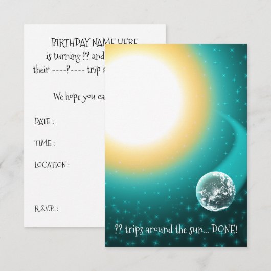 Aangepaste verjaardag banen rond de zon kaart (Voorkant / Achterkant)