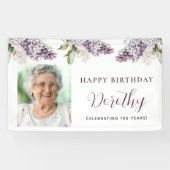 Aangepaste Verjaardag Banner Foto 100e Paarse Bloe (Horizontaal)