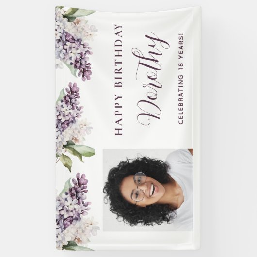 Aangepaste Verjaardag Banner Foto 18e Paarse Bloem (Verticaal)
