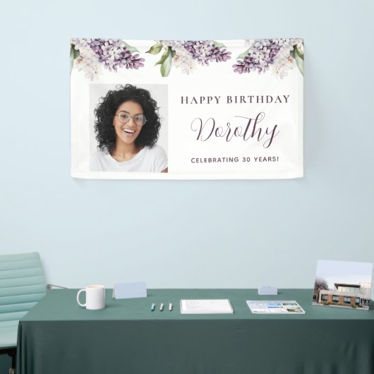 Aangepaste Verjaardag Banner Foto 30e Paarse Bloem (Beurs)