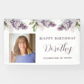 Aangepaste Verjaardag Banner Foto 40e Paarse Bloem (Horizontaal)