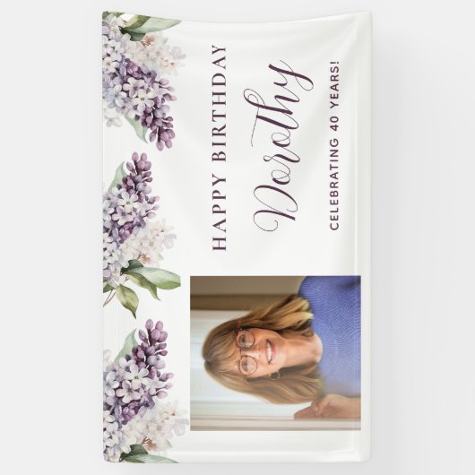 Aangepaste Verjaardag Banner Foto 40e Paarse Bloem (Verticaal)