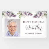 Aangepaste Verjaardag Banner Foto 70e Paarse Bloem (Horizontaal)