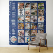 Aangepaste Verjaardag Banner Multi Foto Blauw Zilv Wandkleed (In situ)