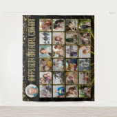 Aangepaste Verjaardag Banner Multi Foto Zwart Goud Wandkleed (Voorkant)