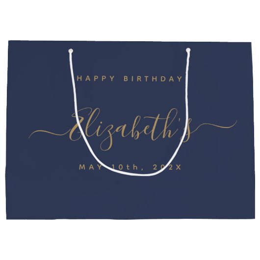 Aangepaste verjaardag blauw en goud groot cadeauzakje (Achterkant)