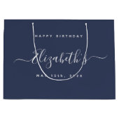 Aangepaste Verjaardag Blauw en Wit Groot Cadeauzakje (Voorkant)