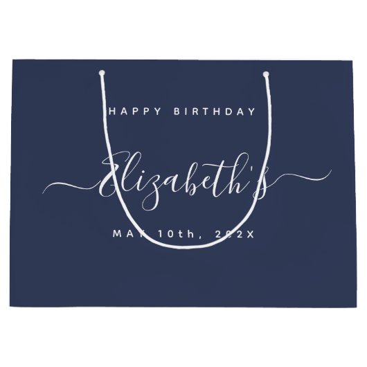 Aangepaste Verjaardag Blauw en Wit Groot Cadeauzakje (Voorkant)