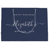 Aangepaste Verjaardag Blauw en Wit Groot Cadeauzakje (Achterkant)