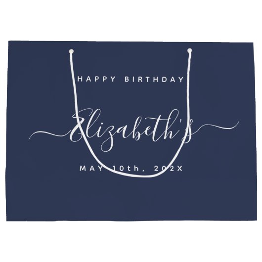 Aangepaste Verjaardag Blauw en Wit Groot Cadeauzakje (Achterkant)