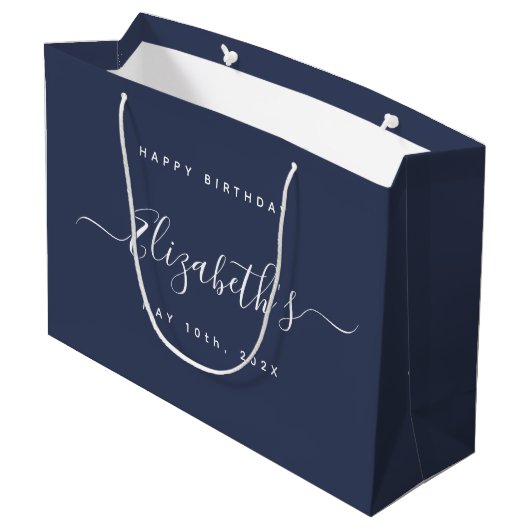 Aangepaste Verjaardag Blauw en Wit Groot Cadeauzakje (Achterkant Gekanteld)