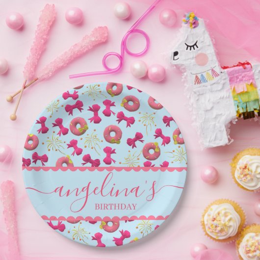 Aangepaste Verjaardag Bord – Roze Donuts & Bows (Feest)