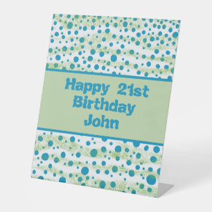 Aangepaste verjaardag door het Zee Blauw en Groen Reclamebord Met Voetstuk