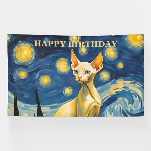 Aangepaste Verjaardag Feest Viering Elf Sphynx Kat Spandoek (Horizontaal)