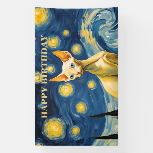 Aangepaste Verjaardag Feest Viering Elf Sphynx Kat Spandoek (Verticaal)