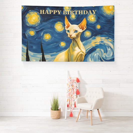 Aangepaste Verjaardag Feest Viering Elf Sphynx Kat Spandoek (Insitu)