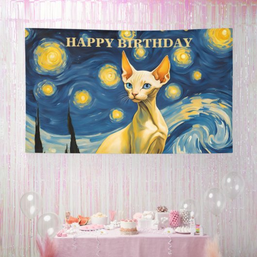 Aangepaste Verjaardag Feest Viering Elf Sphynx Kat Spandoek (Feest)
