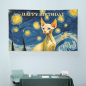 Aangepaste Verjaardag Feest Viering Elf Sphynx Kat Spandoek (Beurs)