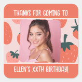 Aangepaste Verjaardag Fotonaam Elke Leeftijd Aardb Vierkante Sticker (Voorkant)