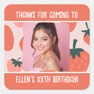 Aangepaste Verjaardag Fotonaam Elke Leeftijd Aardb Vierkante Sticker