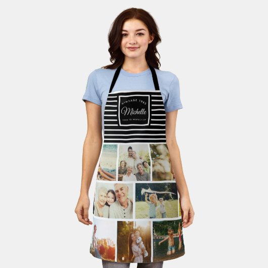 Aangepaste Verjaardag  Geboortejaar Fotocollage Schort (Gedragen)