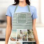 Aangepaste Verjaardag  Geboortejaar Fotocollage Schort<br><div class="desc">Vier in stijl met dit aangepaste verjaardagsfeest schort! Met een  geboortejaar,  fotocollage en chique salie groene en witte strepen,  is het een leuk en functioneel cadeau voor elke verjaardagskoningin of -koning!</div>