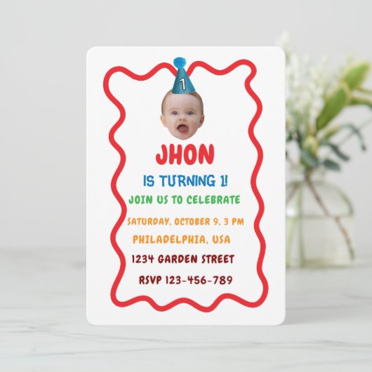 Aangepaste Verjaardag Gezicht Party Pet, Baby 1e V Kaart (Staand voorkant)