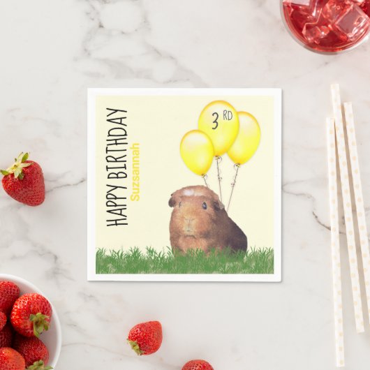 Aangepaste verjaardag Guinee Pig Gele Ballonnen Servet (Insitu)