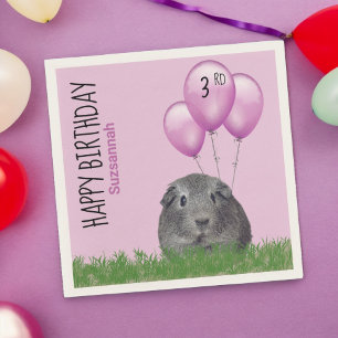 Aangepaste Verjaardag Guinee Pig Paarse Ballonnen Servet