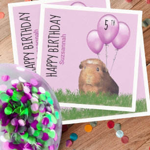Aangepaste Verjaardag Guinee Pig Paarse Ballonnen Servet