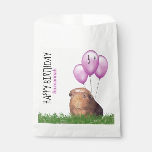 Aangepaste Verjaardag Guinee Pig Paarse Ballons Fa Bedankzakje (Voorkant)