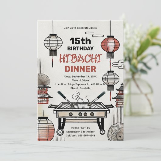 Aangepaste Verjaardag Hibachi Dinner Lantaarns & G Kaart (Staand voorkant)