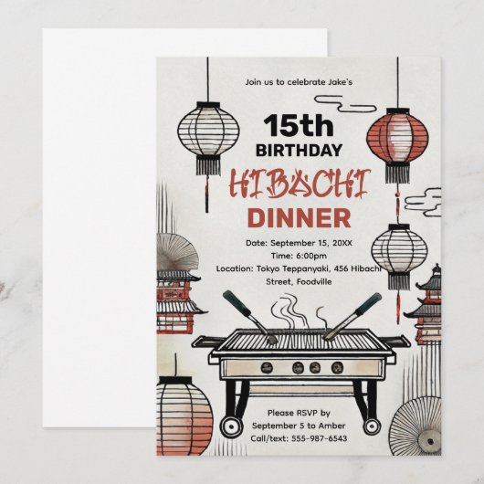 Aangepaste Verjaardag Hibachi Dinner Lantaarns & G Kaart (Voorkant / Achterkant)