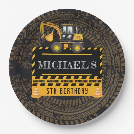 Aangepaste verjaardag in aanbouw papieren bordje (Voorkant)