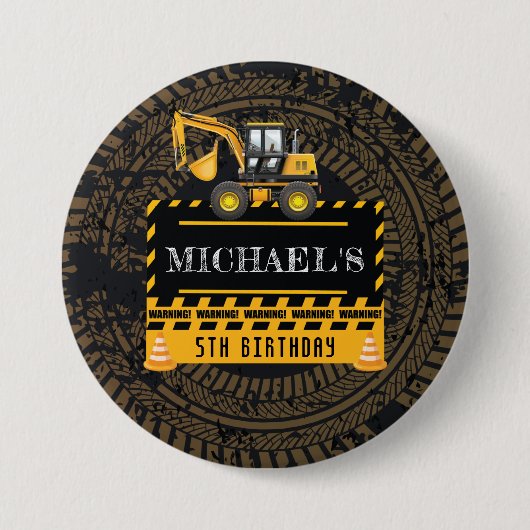 Aangepaste verjaardag in aanbouw ronde button 7,6 cm (Voorkant)