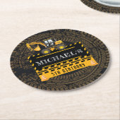 Aangepaste verjaardag in aanbouw ronde kartonnen onderzetter (Gebogen)