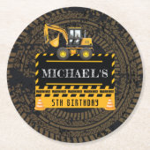 Aangepaste verjaardag in aanbouw ronde kartonnen onderzetter (Voorkant)