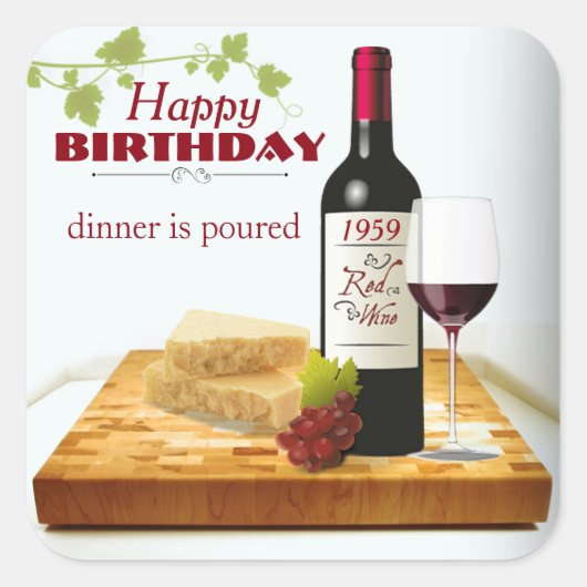 Aangepaste VERJAARDAG JAAR Wine Gift Label Sticker (Voorkant)