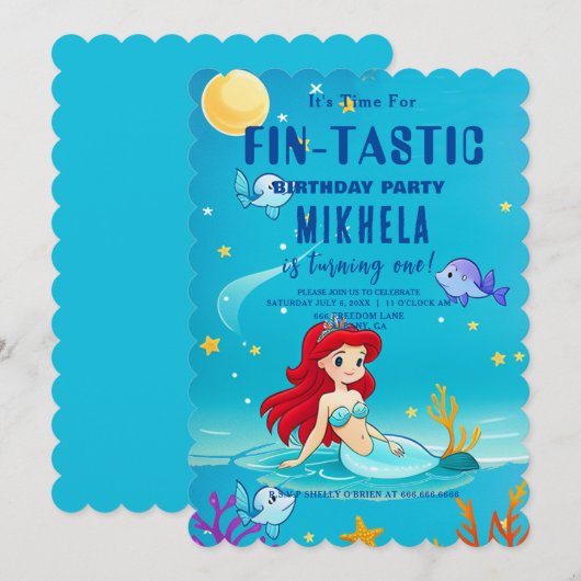 Aangepaste Verjaardag Kaart, Fin-tastic Zeemeermin Kaart (Voorkant / Achterkant)