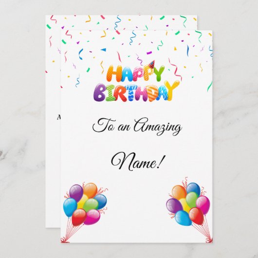 Aangepaste Verjaardag Kaart met Ballonnen & Confet (Voorkant / Achterkant)