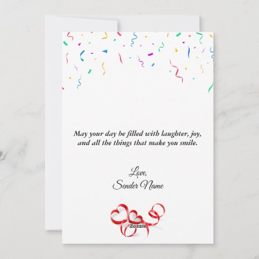 Aangepaste Verjaardag Kaart met Ballonnen & Confet (Achterkant)