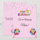 Aangepaste Verjaardag Kaart met Ballonnen & Confet (Voorkant / Achterkant)